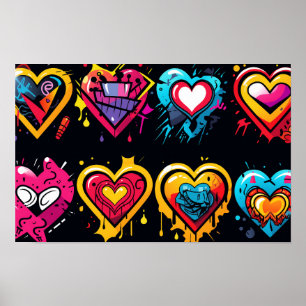 Brash punk-hjärtan i vibrant färg poster