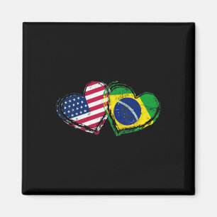 Brasil Amerikansk Flagga Hjärta Brasiliansk Amerik Magnet