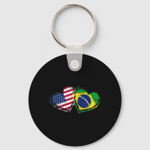 Brasil Amerikansk Flagga Hjärta Brasiliansk Amerik Nyckelring