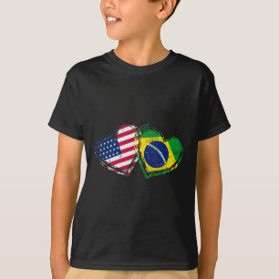 Brasil Amerikansk Flagga Hjärta Brasiliansk Amerik T Shirt
