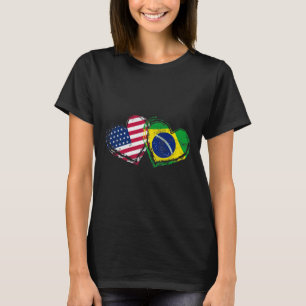 Brasil Amerikansk Flagga Hjärta Brasiliansk Amerik T Shirt