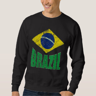 Brasil Brasilien Fläkt Retro Vintage Flagga Lång Ärmad Tröja