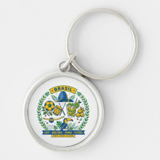 Brasil Culture Badge Cafe Samba Futebol Amazonia Rund Silverfärgad Nyckelring