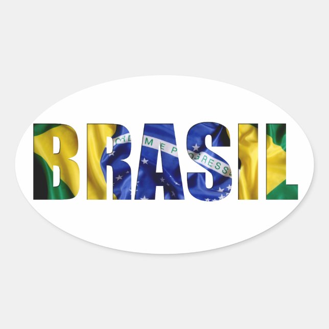 Brasil Flagga Ovalt Klistermärke (Framsida)