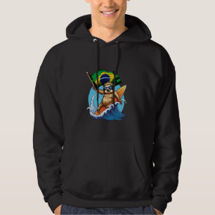 Brasil Flagga Sloth Surfing Brazilian Pride Brasil Hoodie