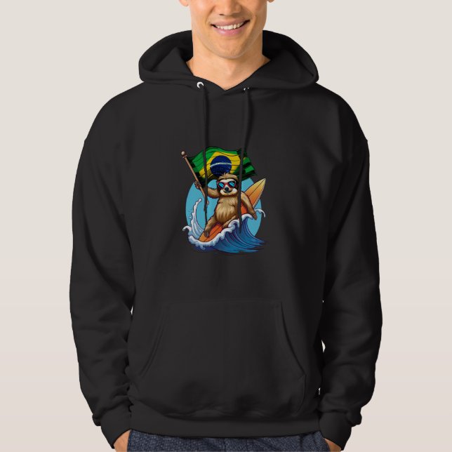 Brasil Flagga Sloth Surfing Brazilian Pride Brasil Hoodie (Framsida)