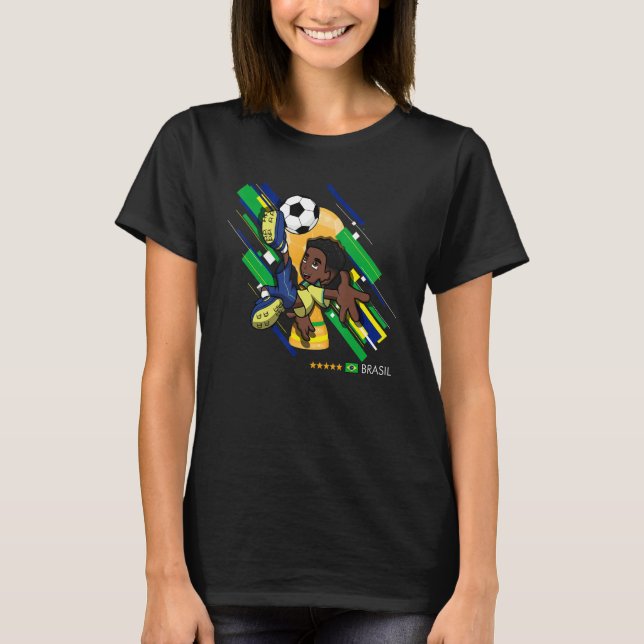 Brasil Football Soccer Kids Playing Soccer Goal Da T Shirt (Framsida)