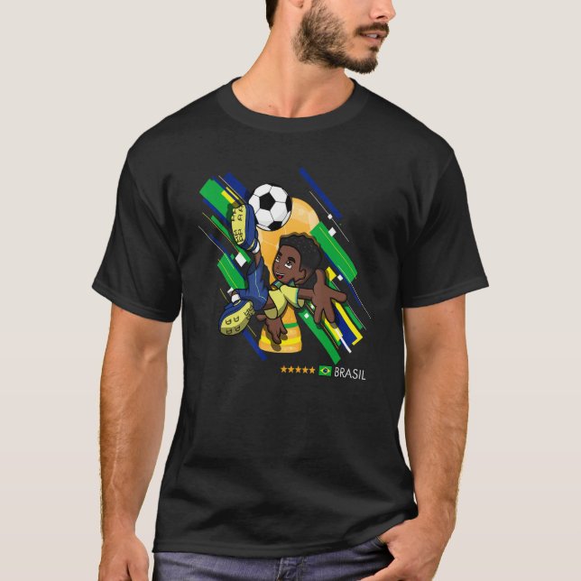 Brasil Football Soccer Kids Playing Soccer Goal Da T Shirt (Framsida)