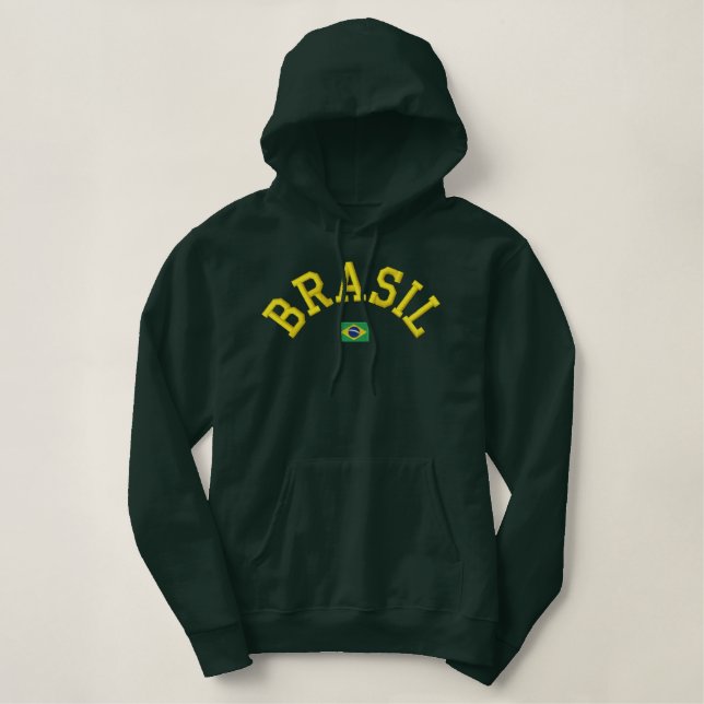 Brasil Hoodie - Força Brasil! Broderad Luvtröja (Design framsida)