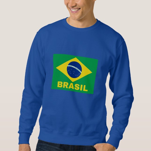 Brasil i brasiliansk Flagga Lång Ärmad Tröja (Framsida)