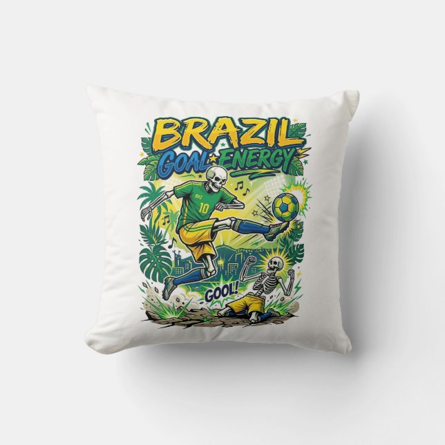 Brasil Mål Energi Skelett Anfallare Nationer Kreat Kudde (Framsida)