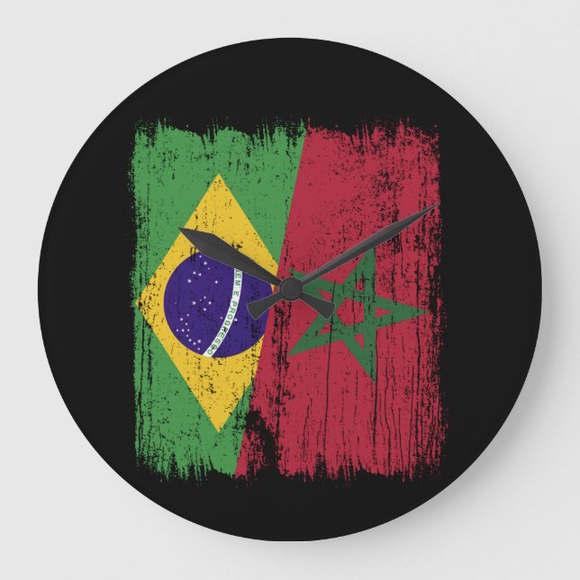 Brasil Marocko Halv Flagga Brasiliansk Marockansk Stor Klocka (Framsida)