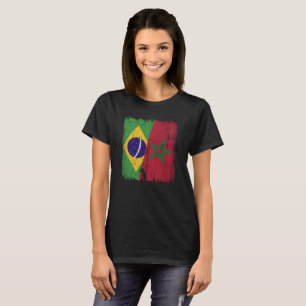 Brasil Marocko Halv Flagga Brasiliansk Marockansk T Shirt