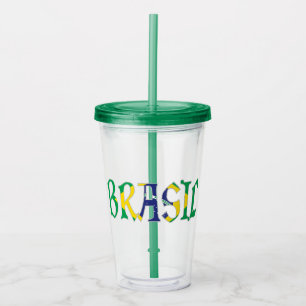 Brasil på portugisiska i flaggans färger take away mugg