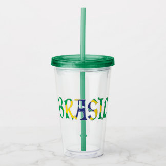 Brasil på portugisiska i flaggans färger take away mugg