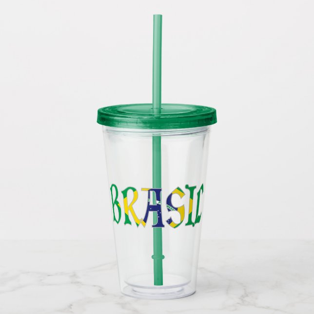 Brasil på portugisiska i flaggans färger take away mugg (Framsida)
