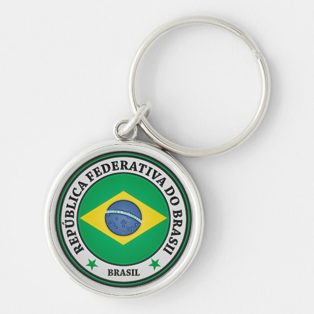 Brasil Round Emblem Rund Silverfärgad Nyckelring (Framsidan)