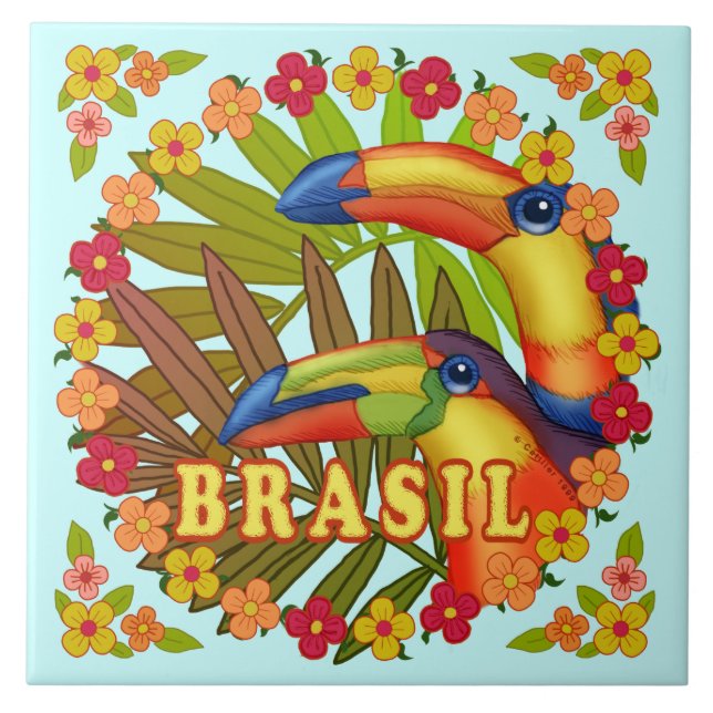 Brasil Toucans keramisk panel Kakelplatta (Framsidan)