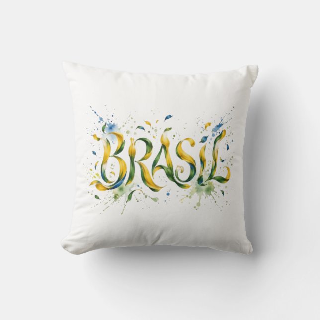 Brasil Watercolor Splatter Artistic  Kudde (Framsida)