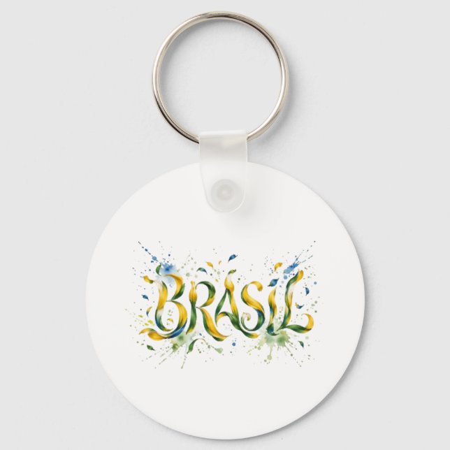 Brasil Watercolor Splatter Artistic  Nyckelring (Framsida)