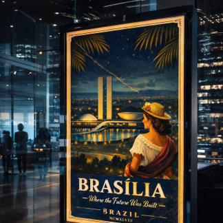 Brasília Brasil Vintage Resemaffisch Affisch Natt