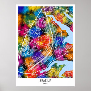 Brasília Brasiliens stad Karta Poster