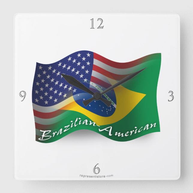 Brasilian-Amerikan som vinkar flagga Fyrkantig Klocka (Framsida)