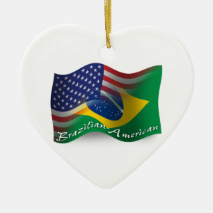 Brasilian-Amerikan som vinkar flagga Julgransprydnad Keramik