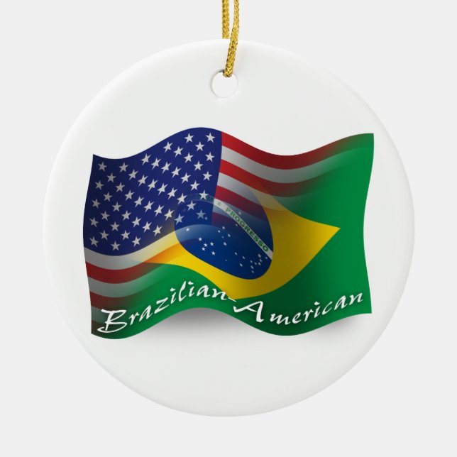 Brasilian-Amerikan som vinkar flagga Julgransprydnad Keramik (Framsidan)