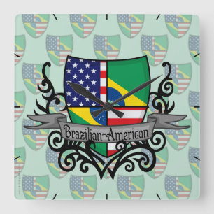 Brasilian-Amerikanen skyddar flagga Fyrkantig Klocka