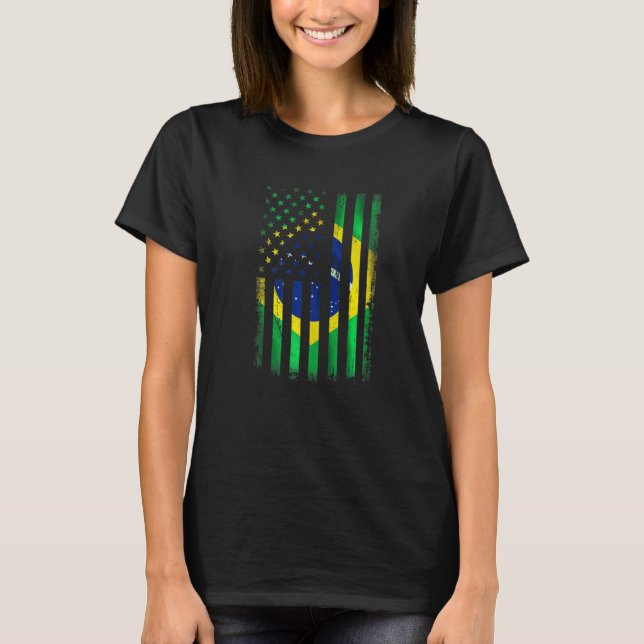 Brasiliansk amerikansk Flagga Brasiliansk rötter B T Shirt (Framsida)