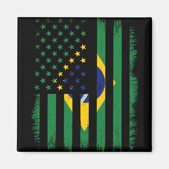Brasiliansk-amerikansk Flagga Magnet Brasilien (Framsidan)