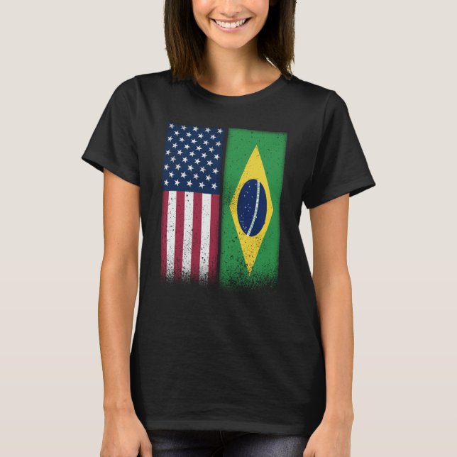 Brasiliansk amerikansk Flaggor Proud USA Brasilien T Shirt (Framsida)