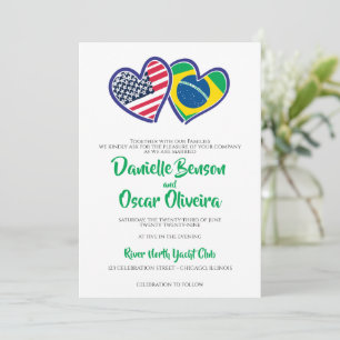Brasiliansk amerikansk Heart Flaggor Bröllop Inbjudningar