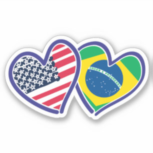 Brasiliansk amerikansk Heart Flaggor Klistermärken