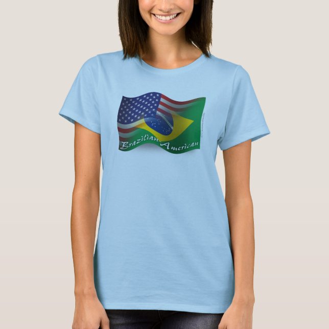 Brasiliansk-amerikansk Wave-Flagga Tee Shirt (Framsida)