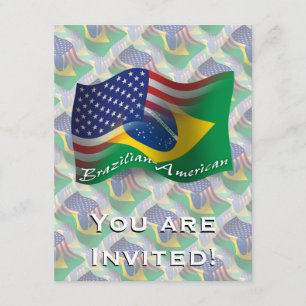Brasiliansk-amerikansk Waving-Flagga Inbjudningar