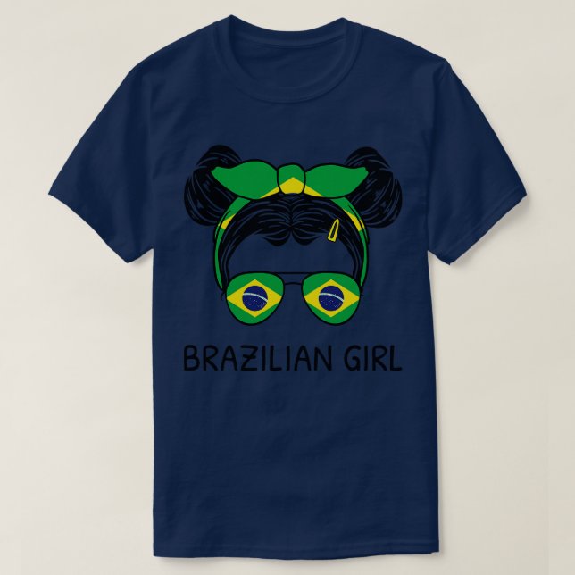 Brasiliansk brasiliansk flicka med Messy Buns I T Shirt (Design framsida)