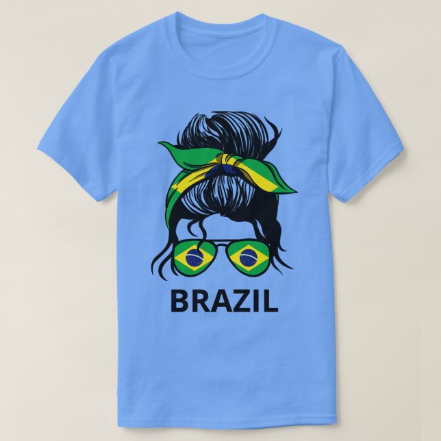 Brasiliansk Flagga-brasiliansk kvinna med Messy Bu T Shirt (Design framsida)