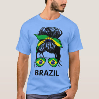 Brasiliansk Flagga-brasiliansk kvinna med Messy Bu T Shirt