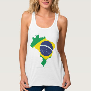 Brasiliansk Flagga Brasilien Karta Sports-Tee Grap Linne Med Racerback