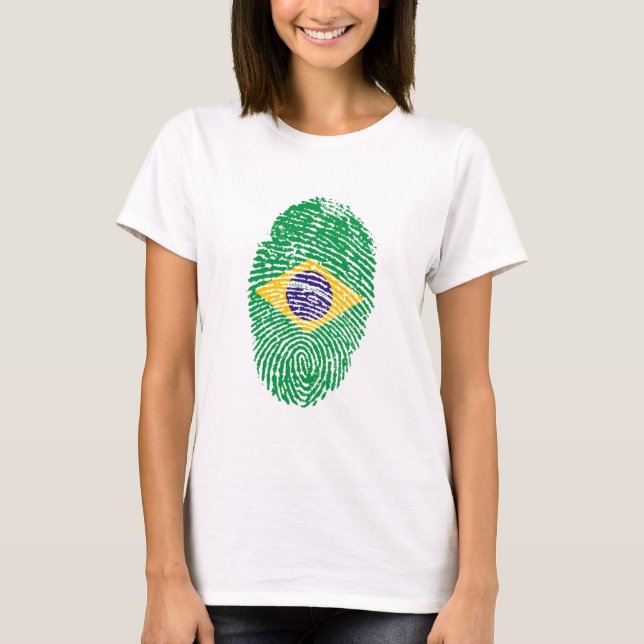 Brasiliansk Flagga Fingerprint T Shirt (Framsida)
