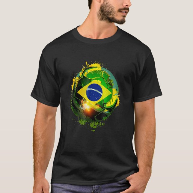 Brasiliansk Flagga Fotboll Fläkt Brasilien Fútbol T Shirt (Framsida)