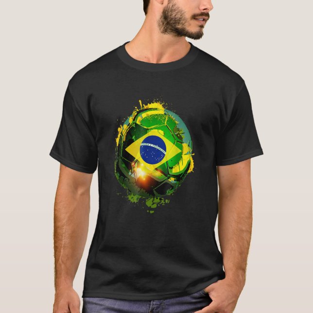Brasiliansk Flagga Fotboll Fläkt Brasilien Fútbol T Shirt (Framsida)