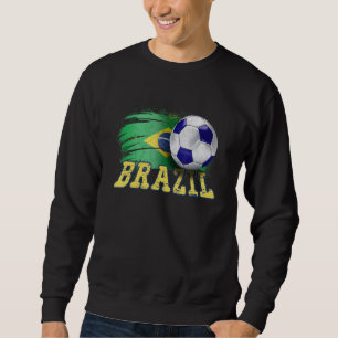 Brasiliansk Flagga Fotboll för brasilianskt Fläkt- Lång Ärmad Tröja