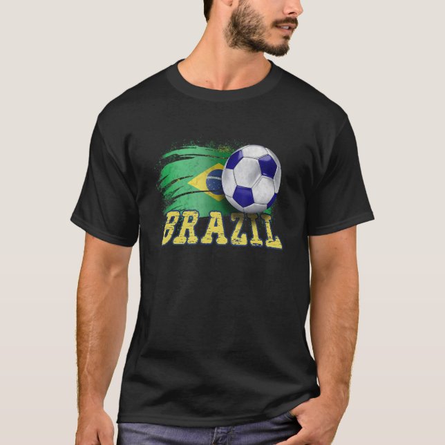 Brasiliansk Flagga Fotboll för brasilianskt Fläkt- T Shirt (Framsida)