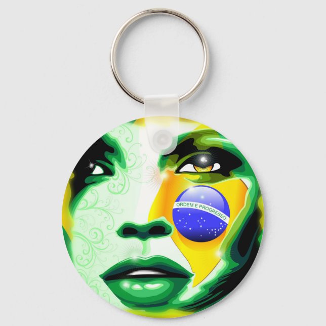 Brasiliansk Flagga Girl Porträtt Keychain Nyckelring (Framsida)