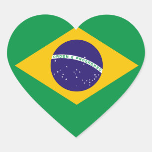 Brasiliansk flagga hjärtformat klistermärke