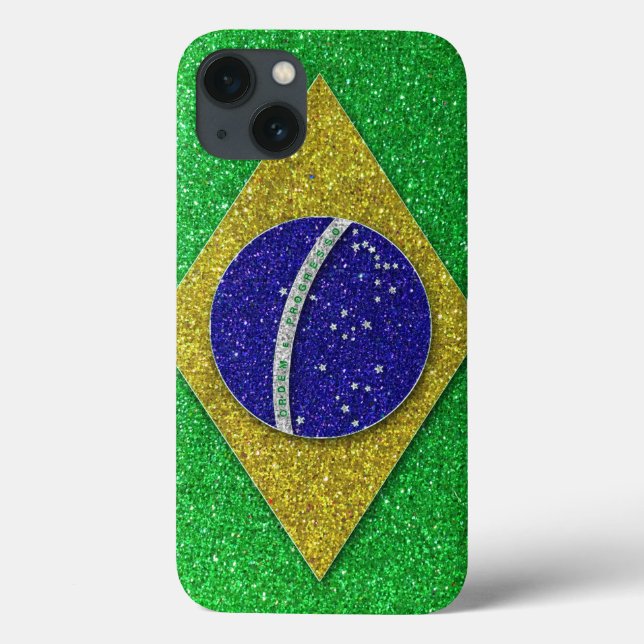 Brasiliansk Flagga i Glitter Trendig Snyggt (Baksida)