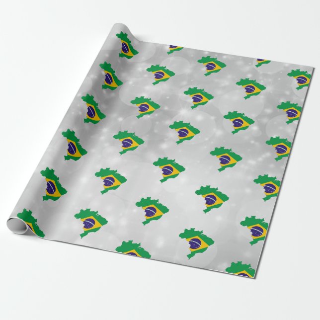 Brasiliansk Flagga Karta Wrapping Papper Presentpapper (Utrullad)